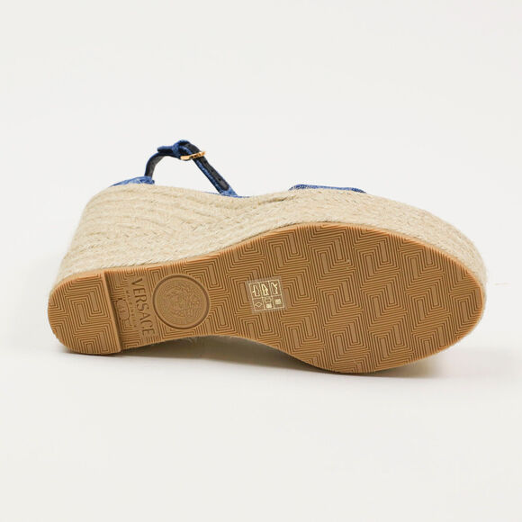 Versace Women Ankle Strap Espadrille Platform Wedge Sandals Navy Size 41EU/11US - Picture 4 of 7